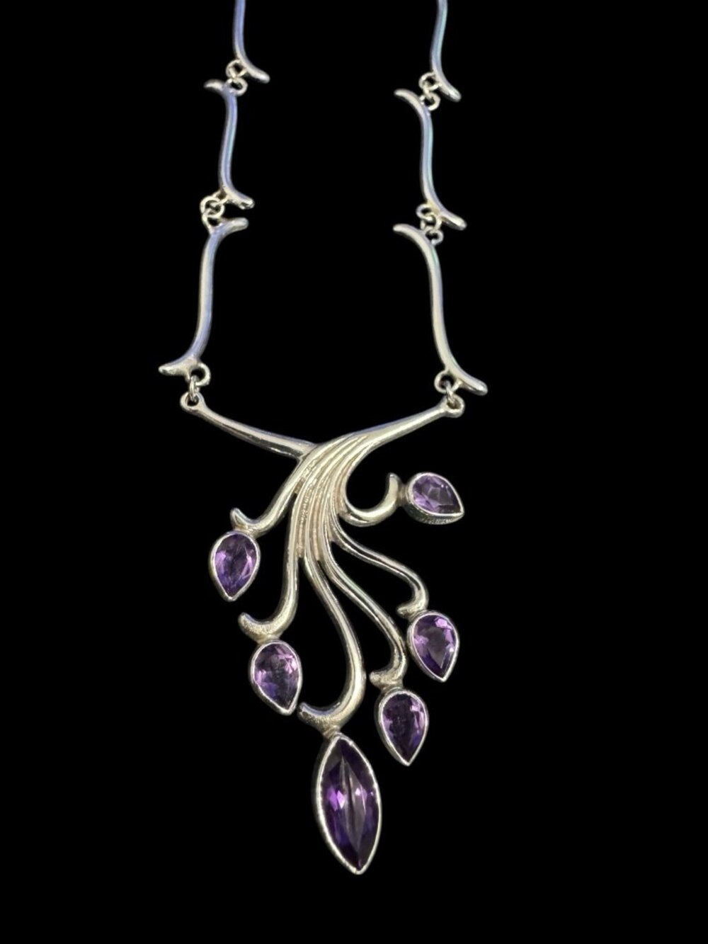 Sterling Silver 925 Amethyst Branch Necklace Iriniri Unique OOAK Necklace